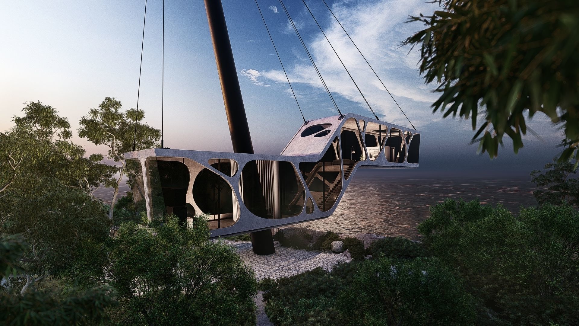 Cantilever Beach Mountain cliff house Organic Revit Lumion 3D model_21