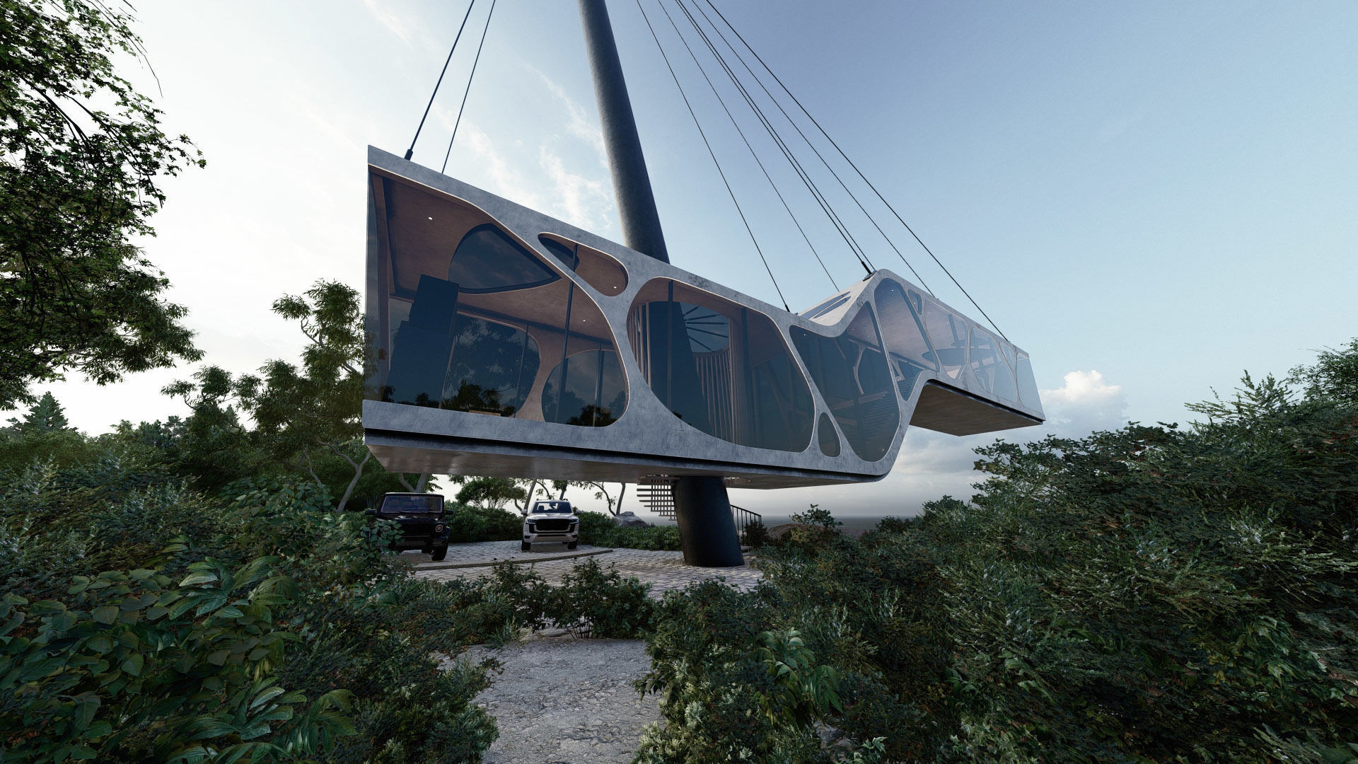 Cantilever Beach Mountain cliff house Organic Revit Lumion 3D model_15