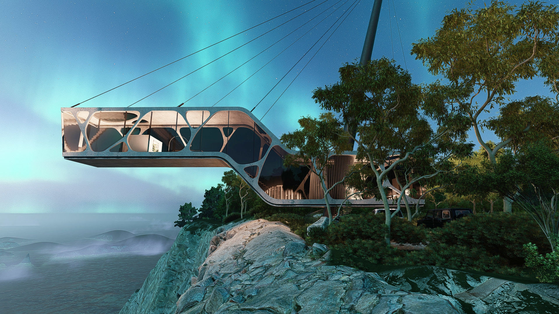 Cantilever Beach Mountain cliff house Organic Revit Lumion 3D model_6
