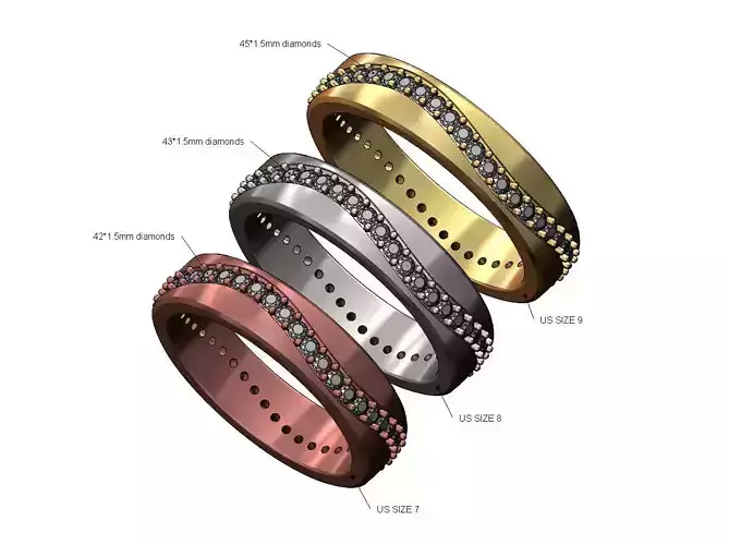 Curved diamond line cigar band US sizes 7 8 9 3D print model