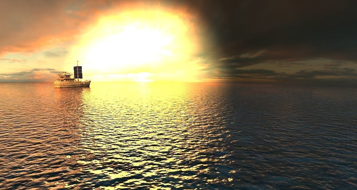Ancient Chinese warships and sailboats at sunset 3D model_2