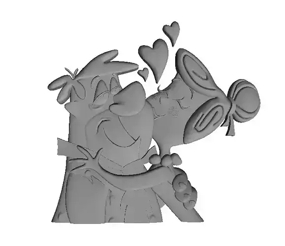 Flintstones 3d Print Model cartoon couple kissing