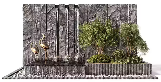 waterfalls with birds 3D model