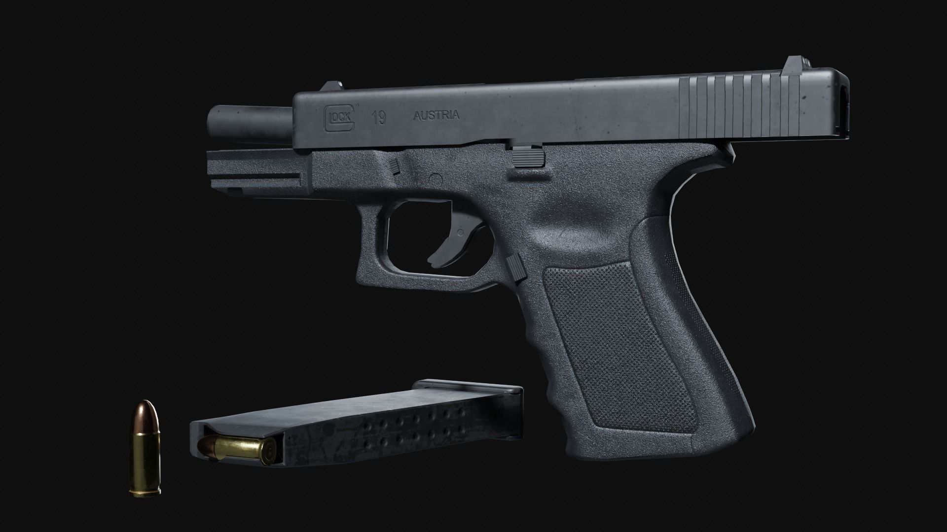Glock 19 Semi Automatic Pistol 9mm Free low-poly 3D model_5