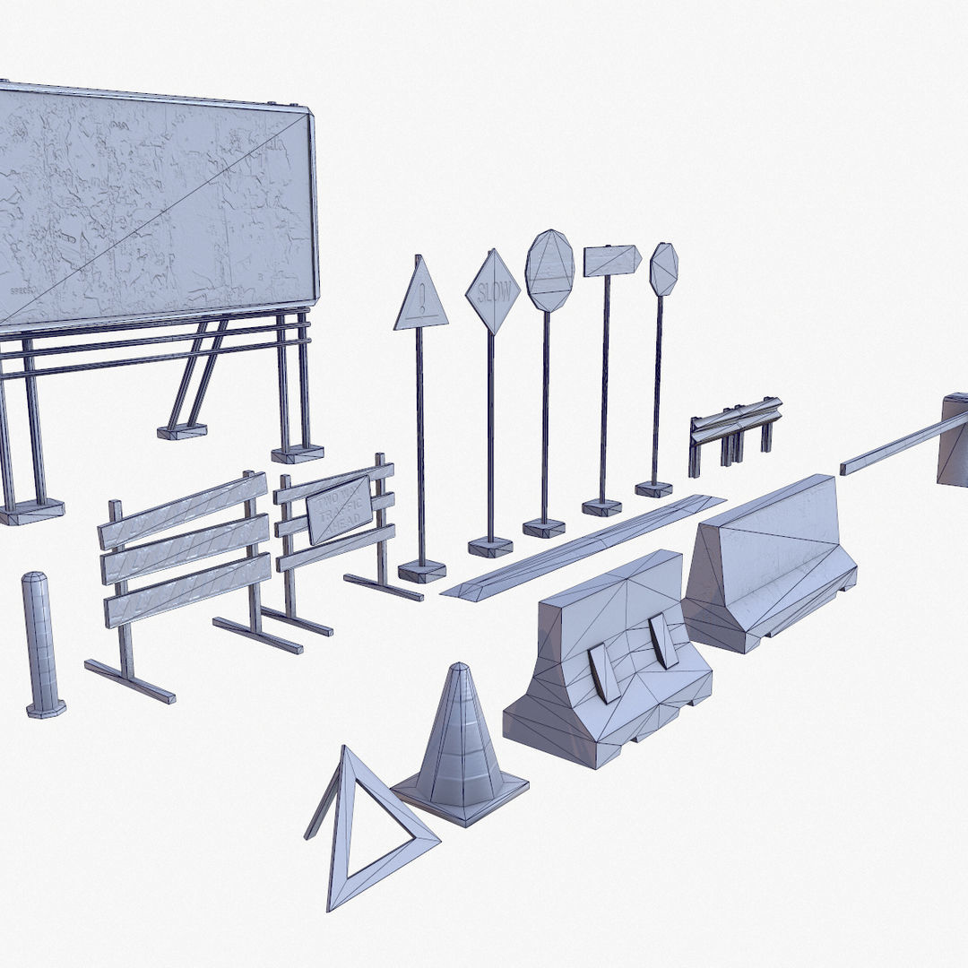 Road Props Low-poly 3D model_15