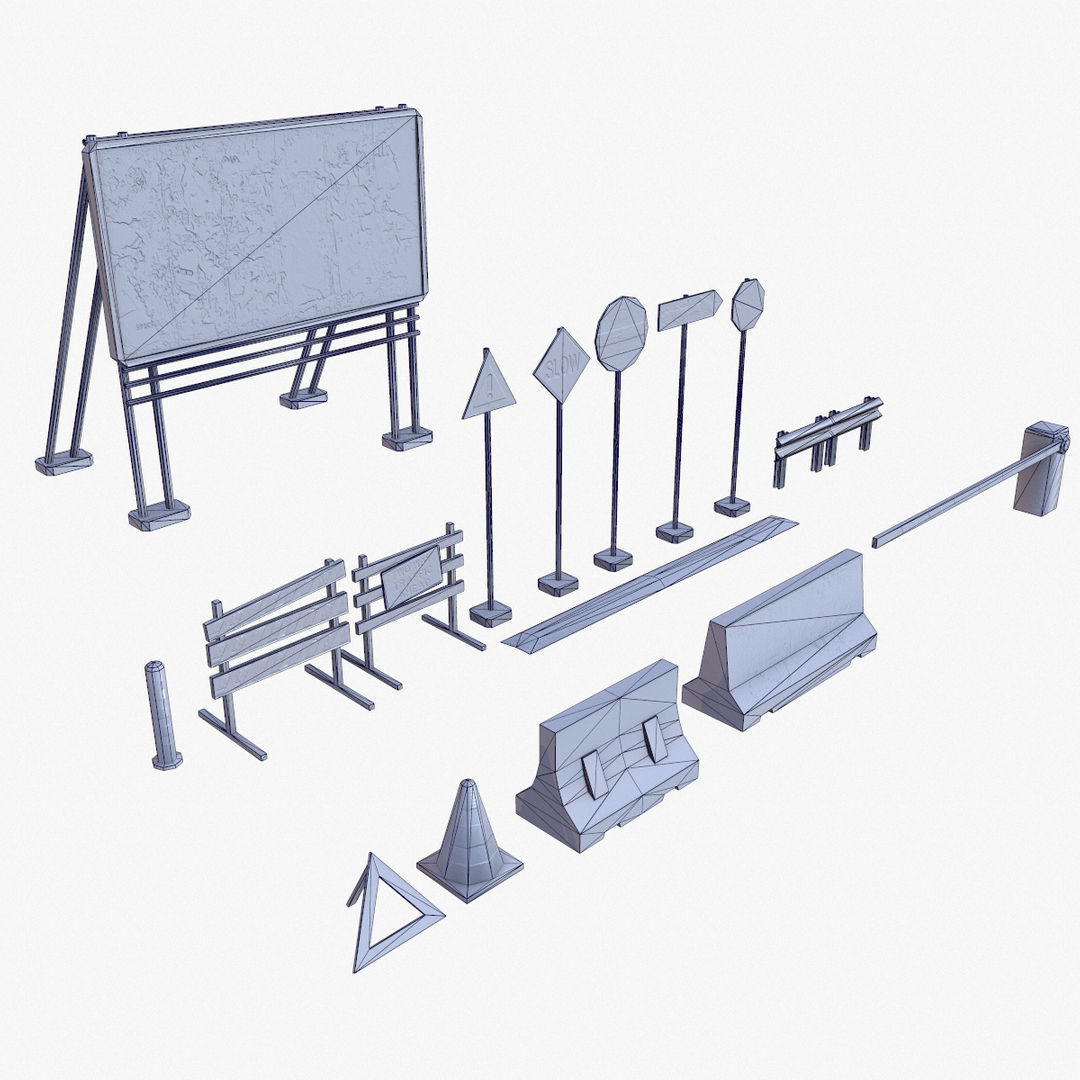 Road Props Low-poly 3D model_12
