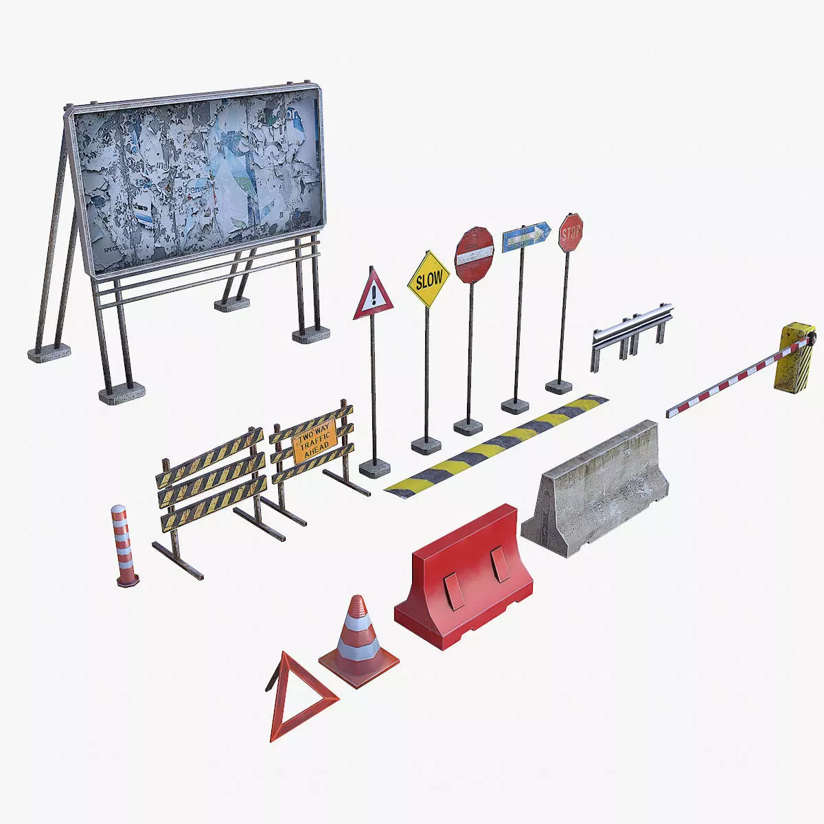 Road Props Low-poly 3D model_0