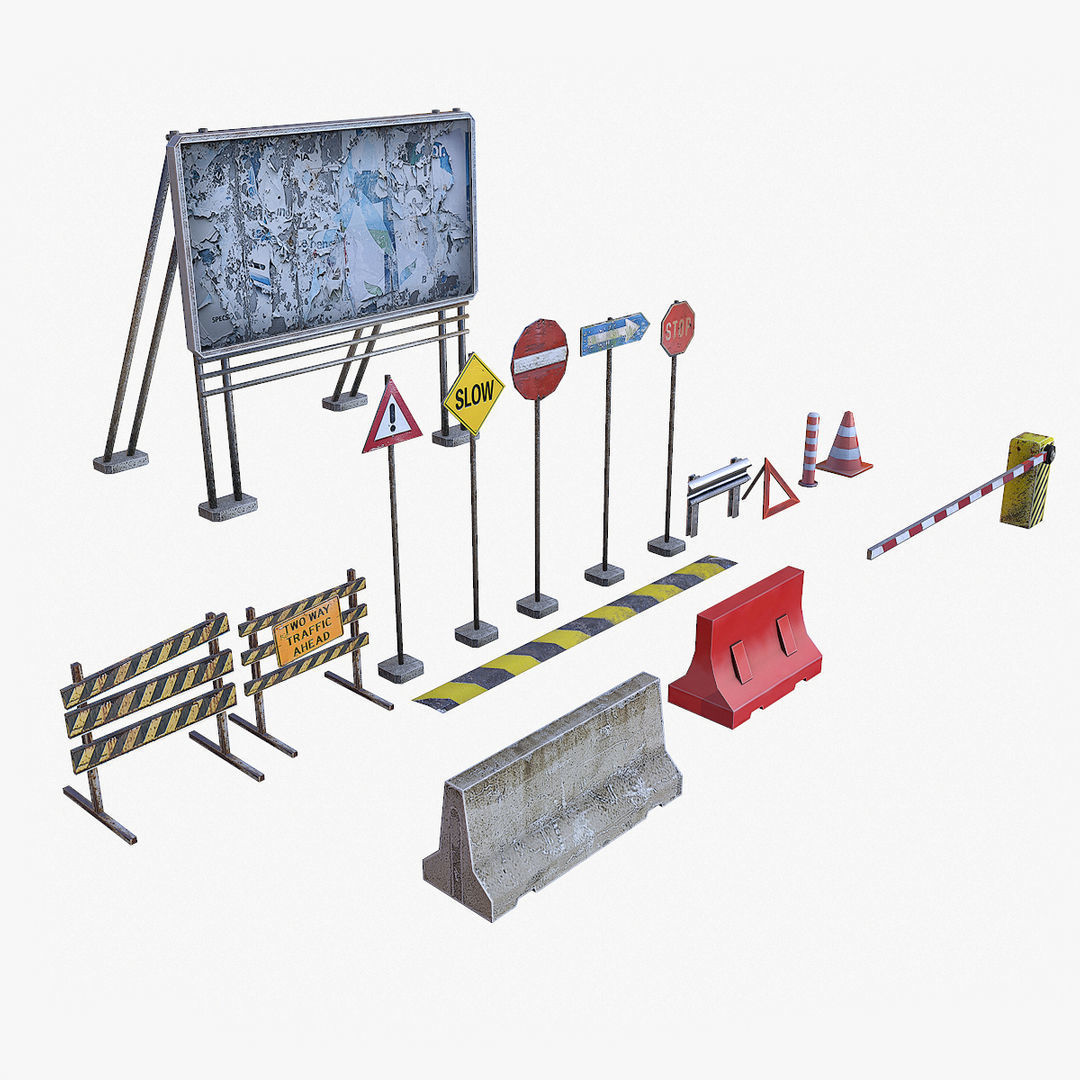 Road Props Low-poly 3D model_1