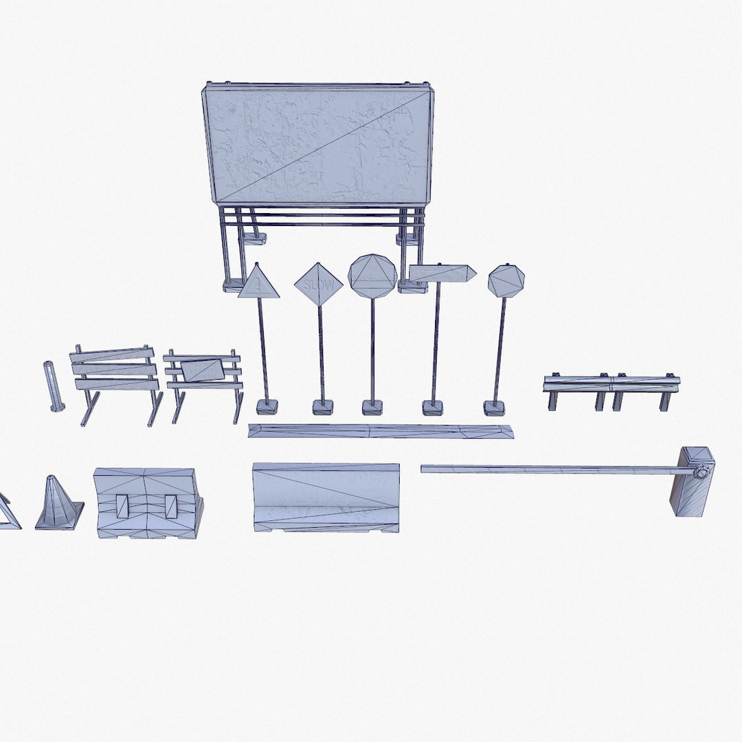 Road Props Low-poly 3D model_14