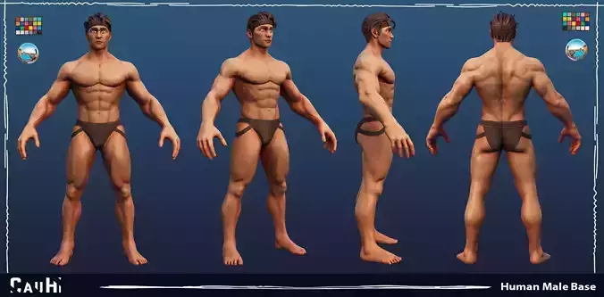 Stylized Male Anatomy Game Model Basemesh Low-poly 3D model