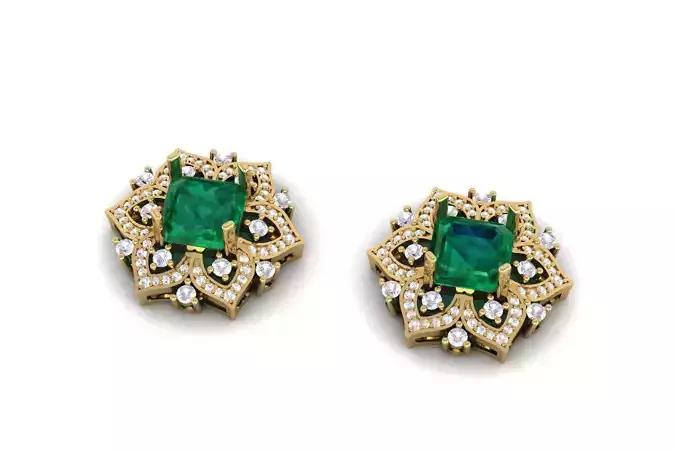 Emerald and Diamond Stud Earring E 20 3D print model