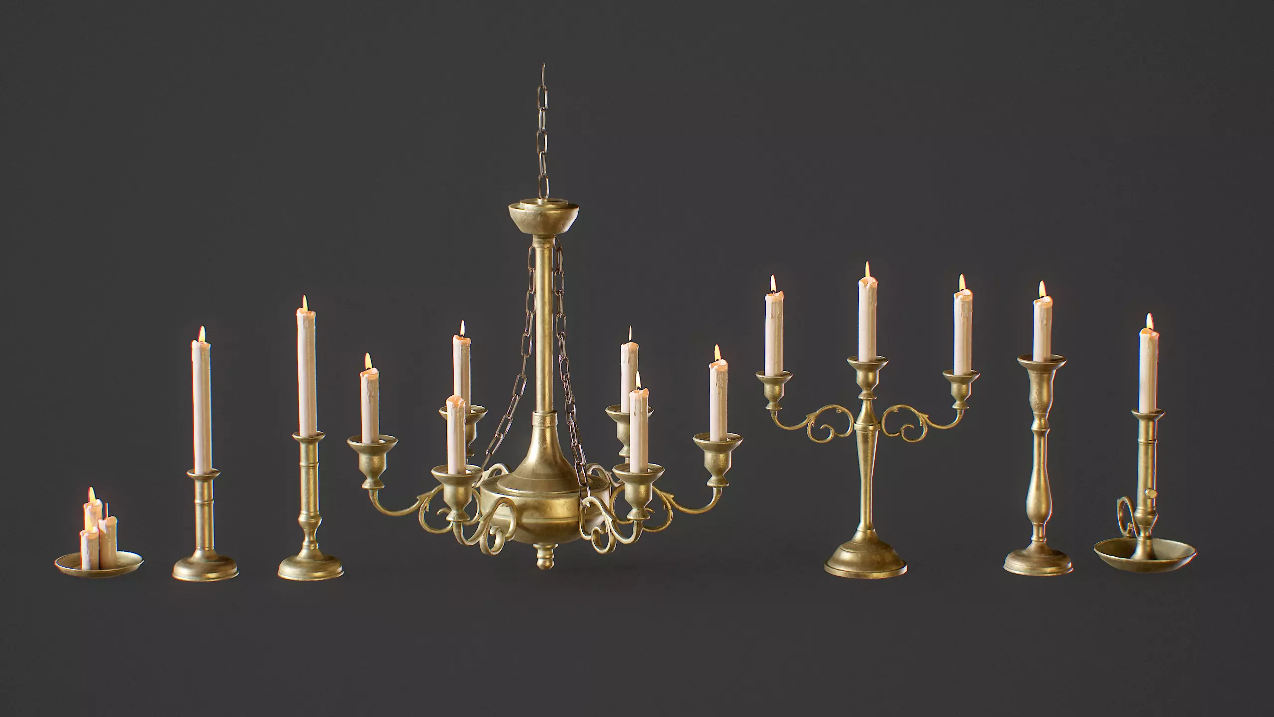 Candle Holder and Chandelier Pack - PBR Game Ready Low-poly 3D model_0