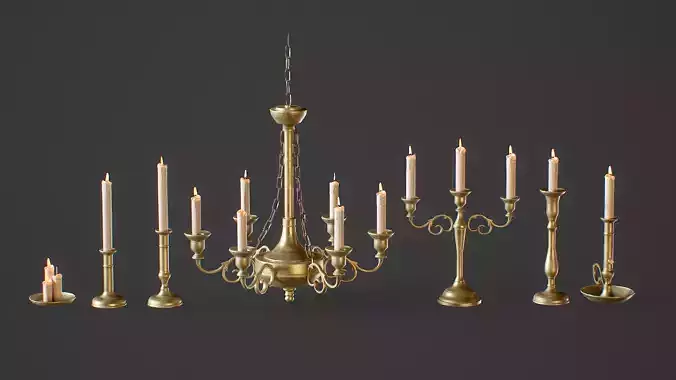 Candle Holder and Chandelier Pack - PBR Game Ready Low-poly 3D model