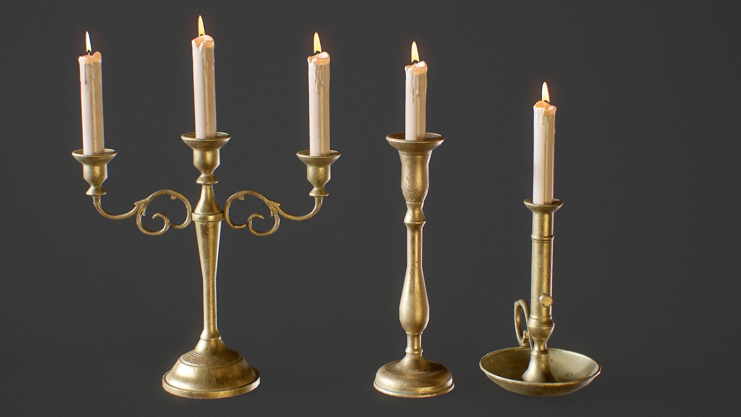 Candle Holder and Chandelier Pack - PBR Game Ready Low-poly 3D model_2