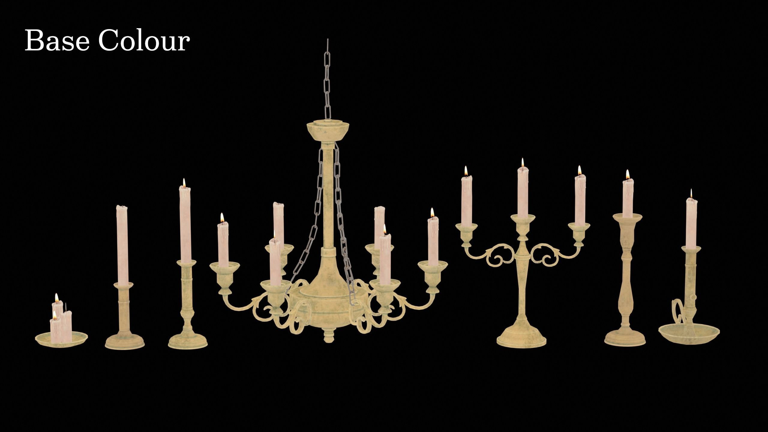 Candle Holder and Chandelier Pack - PBR Game Ready Low-poly 3D model_15