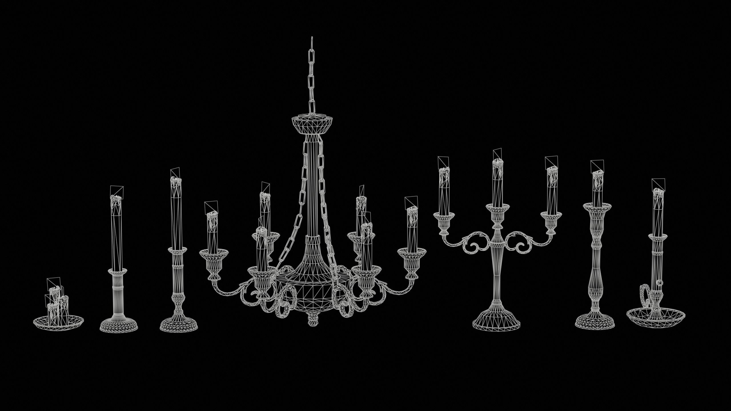 Candle Holder and Chandelier Pack - PBR Game Ready Low-poly 3D model_14