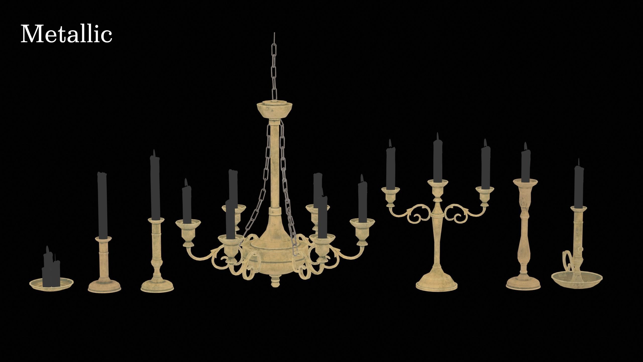 Candle Holder and Chandelier Pack - PBR Game Ready Low-poly 3D model_16