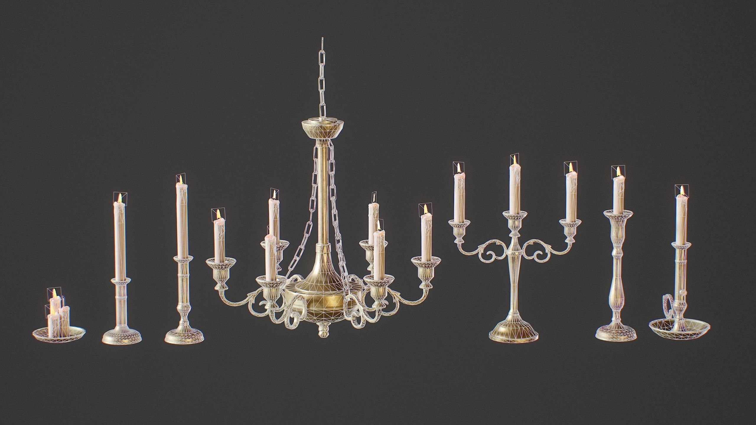 Candle Holder and Chandelier Pack - PBR Game Ready Low-poly 3D model_13