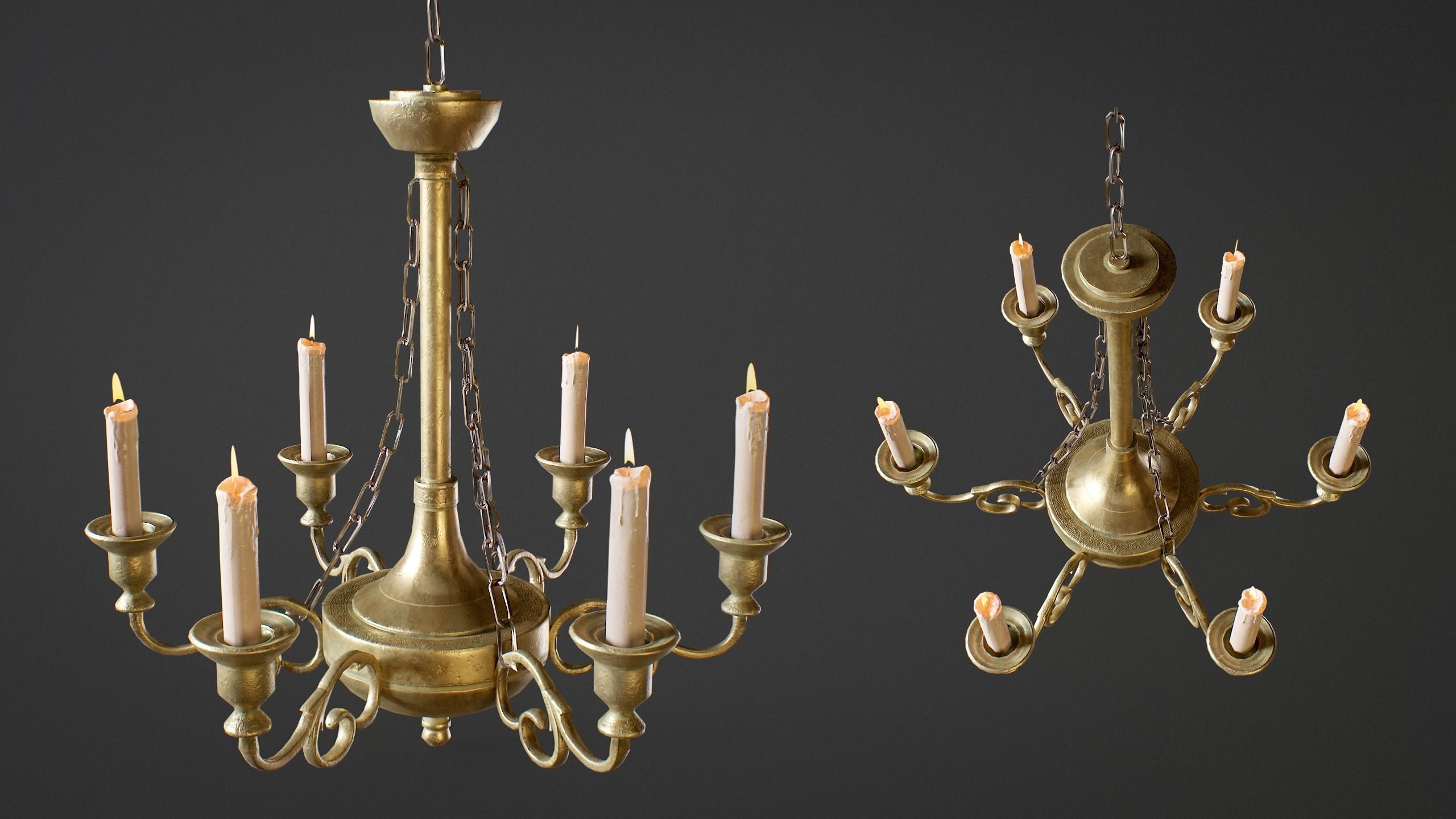 Candle Holder and Chandelier Pack - PBR Game Ready Low-poly 3D model_1