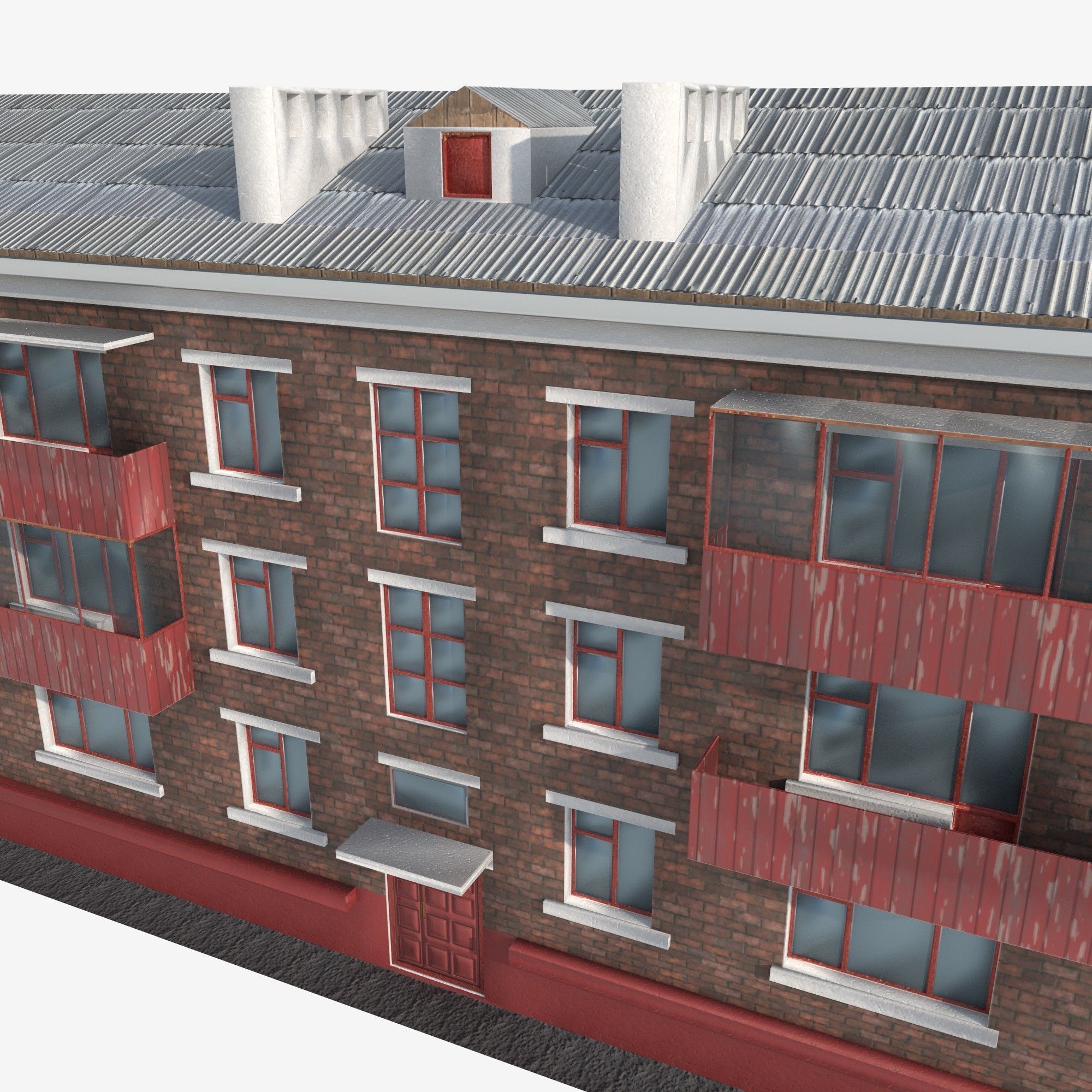 house red brick Low-poly 3D model_4
