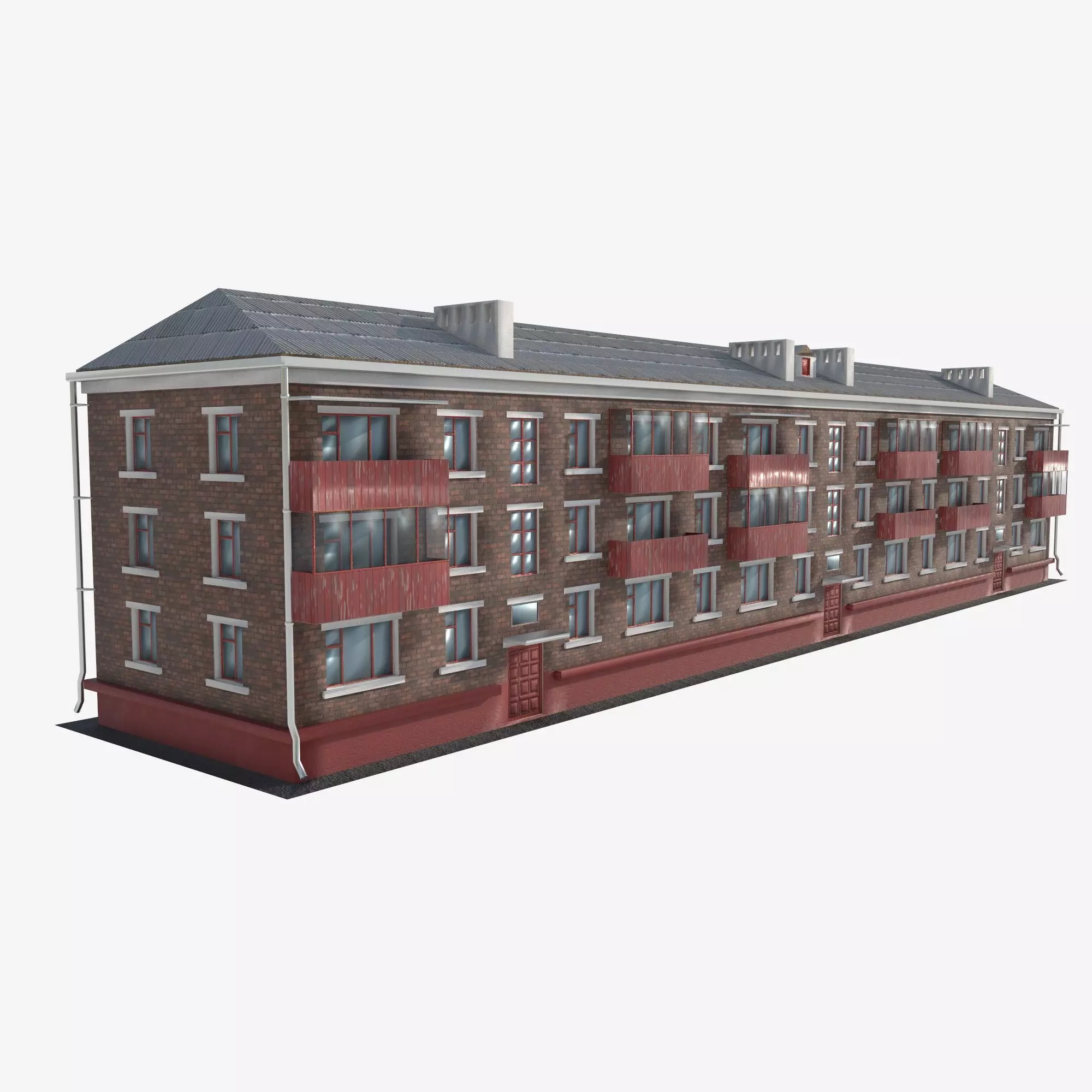 house red brick Low-poly 3D model_0