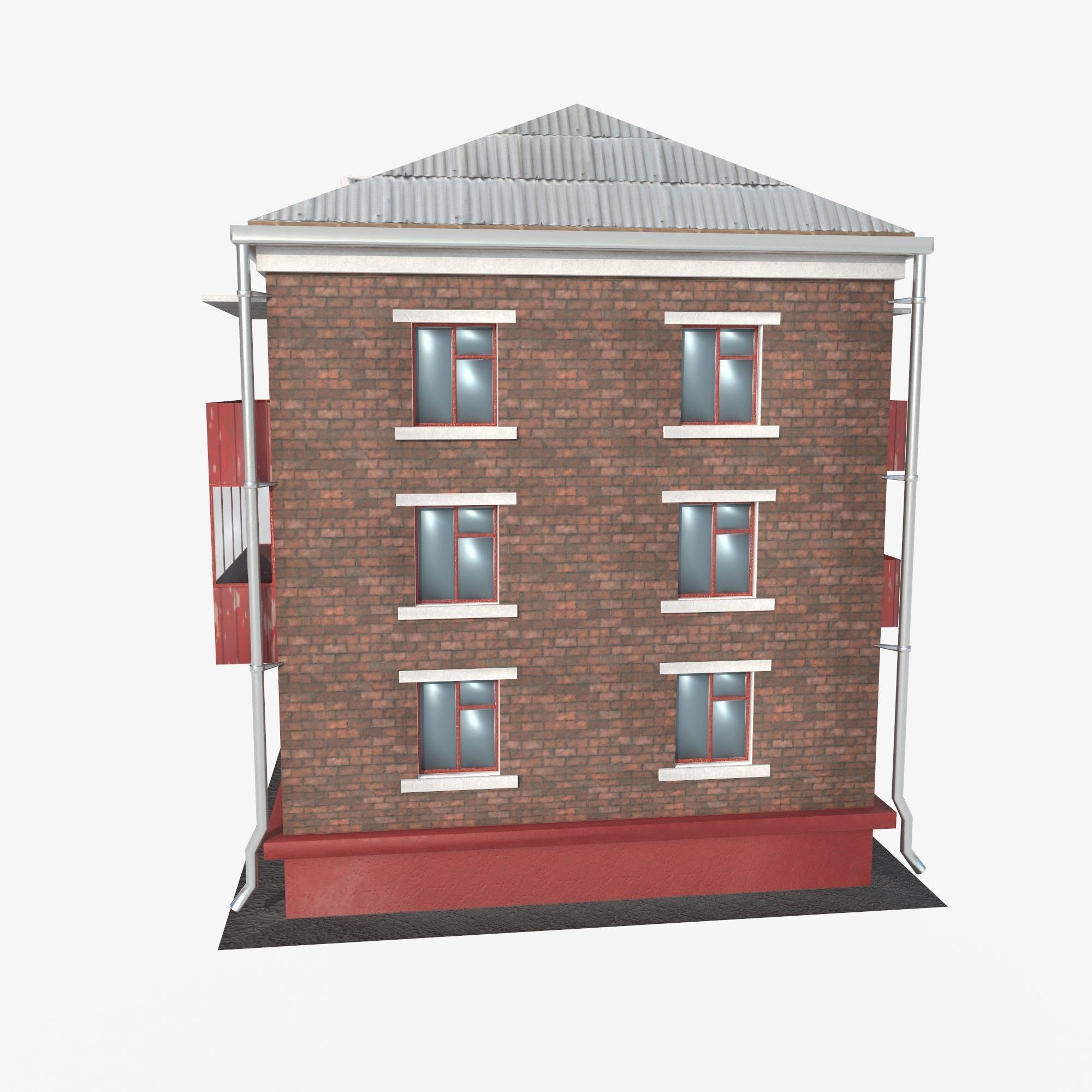 house red brick Low-poly 3D model_3