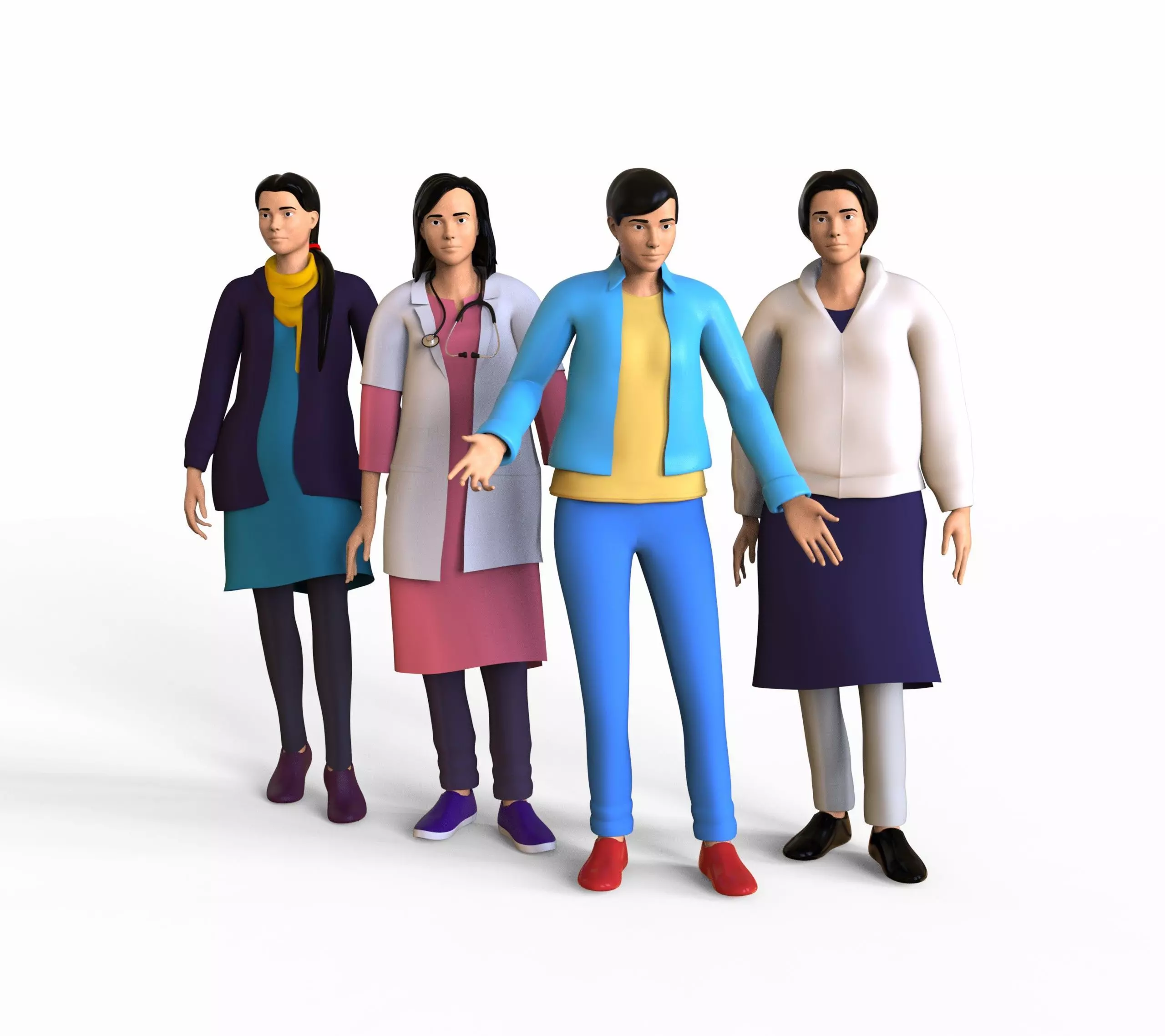 cartoon character woman pack Rigged Low-poly 3D model