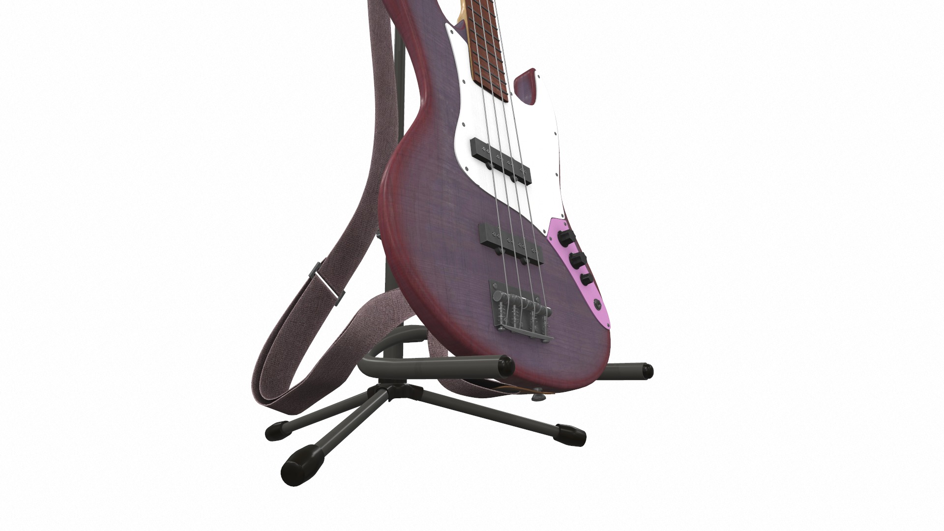 Electric bass guitar with strap and stand 1 3D model_6