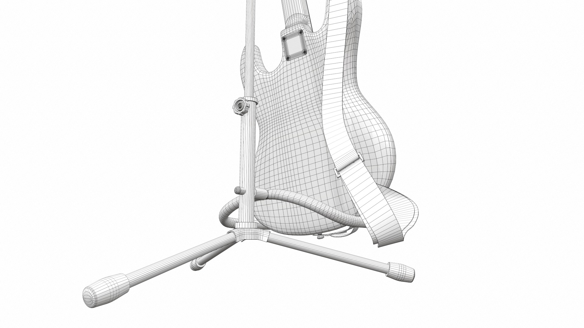 Electric bass guitar with strap and stand 1 3D model_30