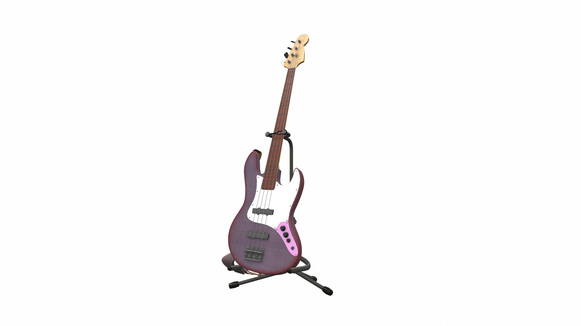 Electric bass guitar with strap and stand 1 3D model_1