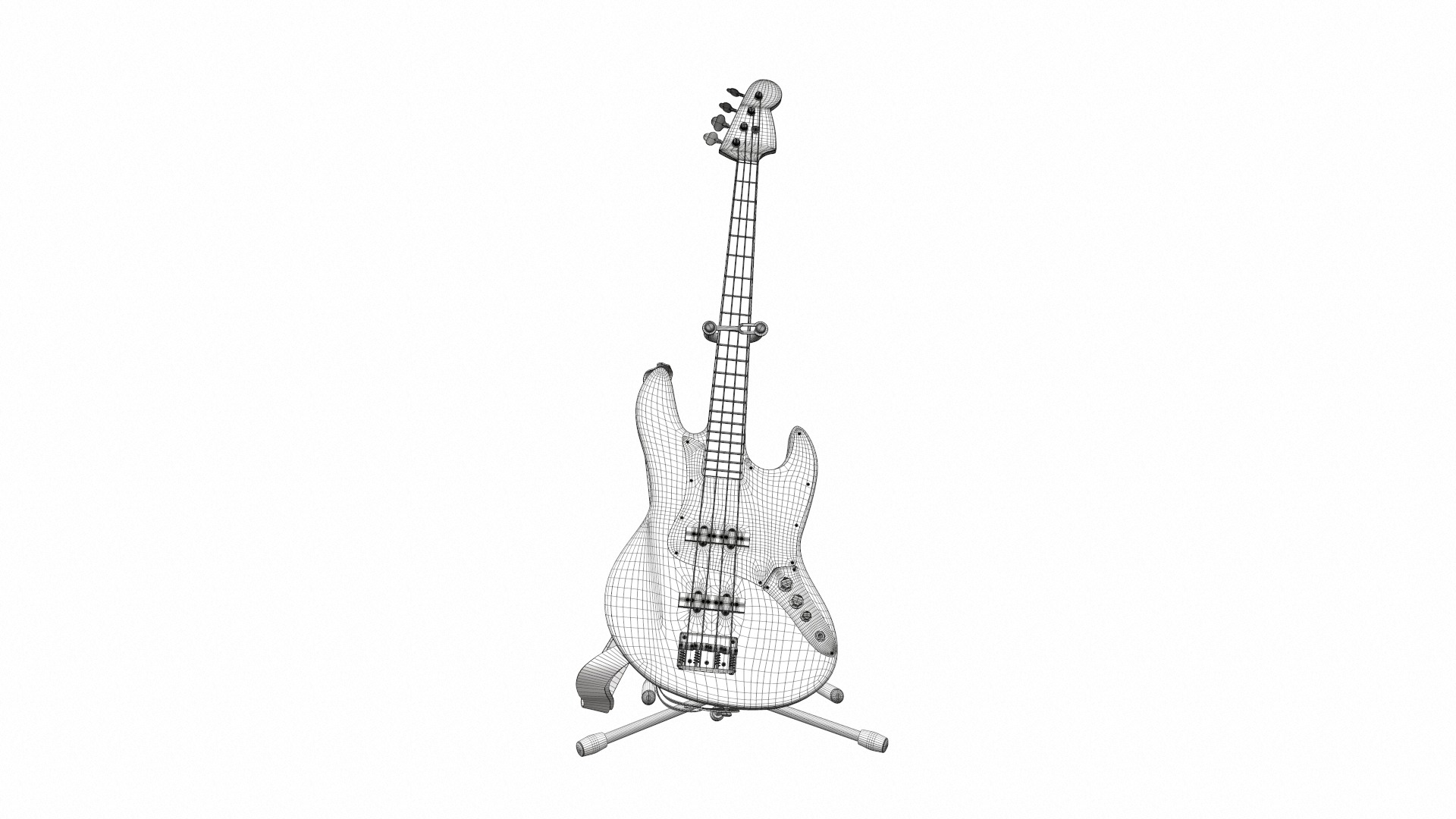 Electric bass guitar with strap and stand 1 3D model_23