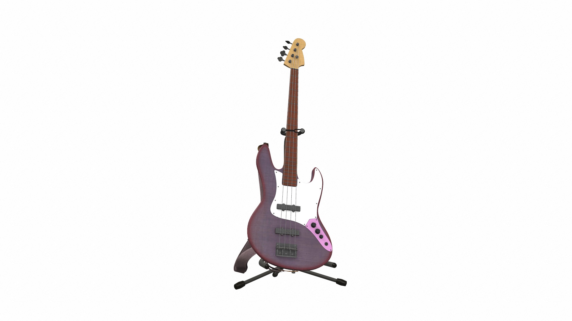 Electric bass guitar with strap and stand 1 3D model_2