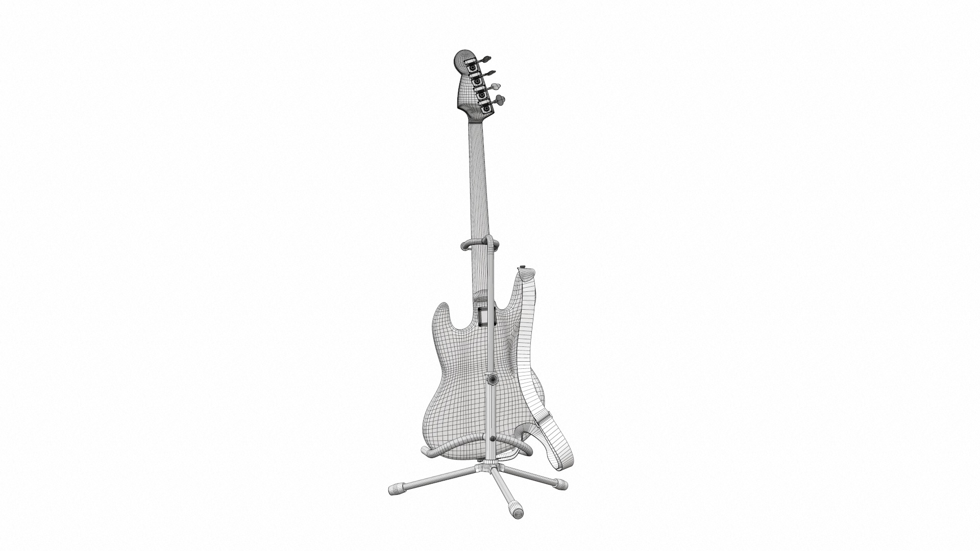 Electric bass guitar with strap and stand 1 3D model_25