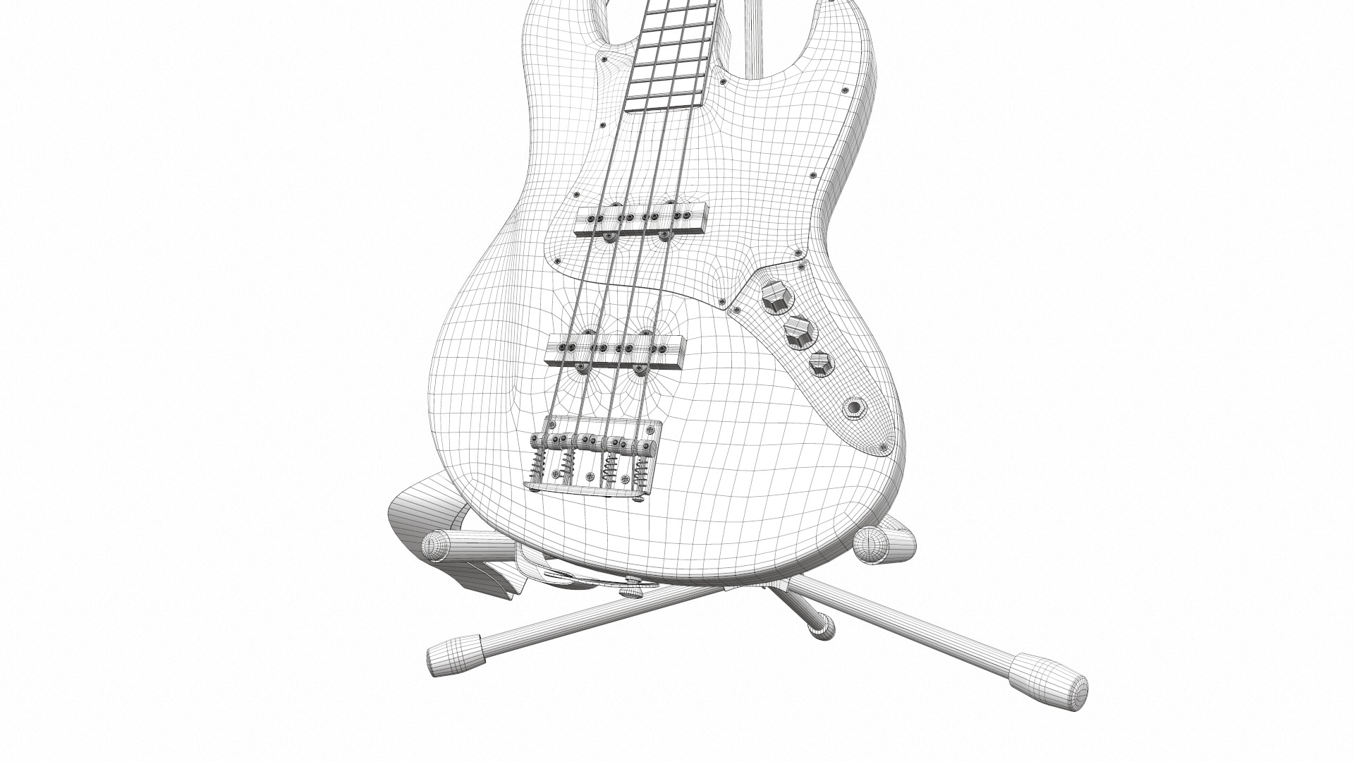 Electric bass guitar with strap and stand 1 3D model_27