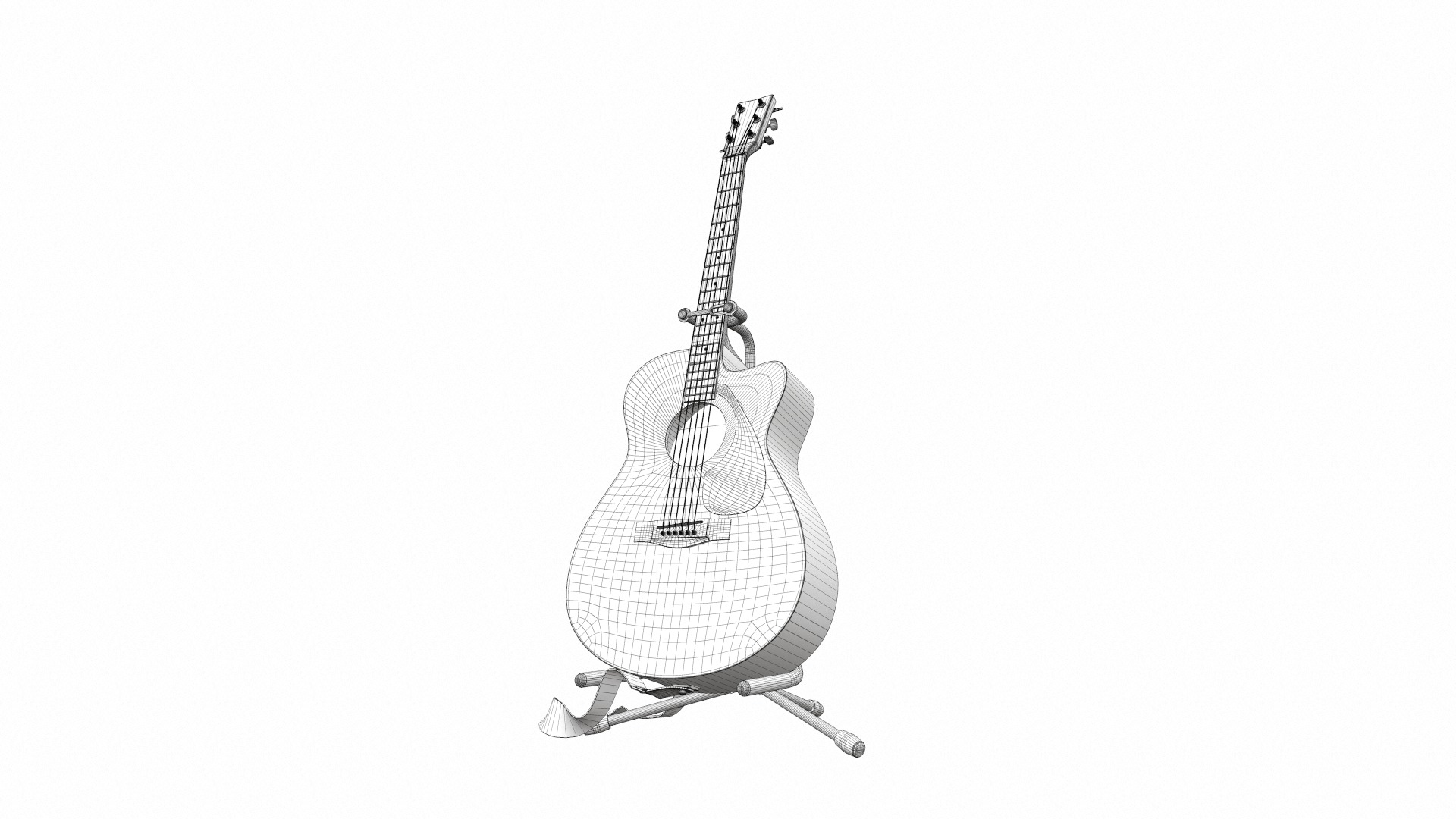 Acoustic bass guitar with strap and stand 3D model_22