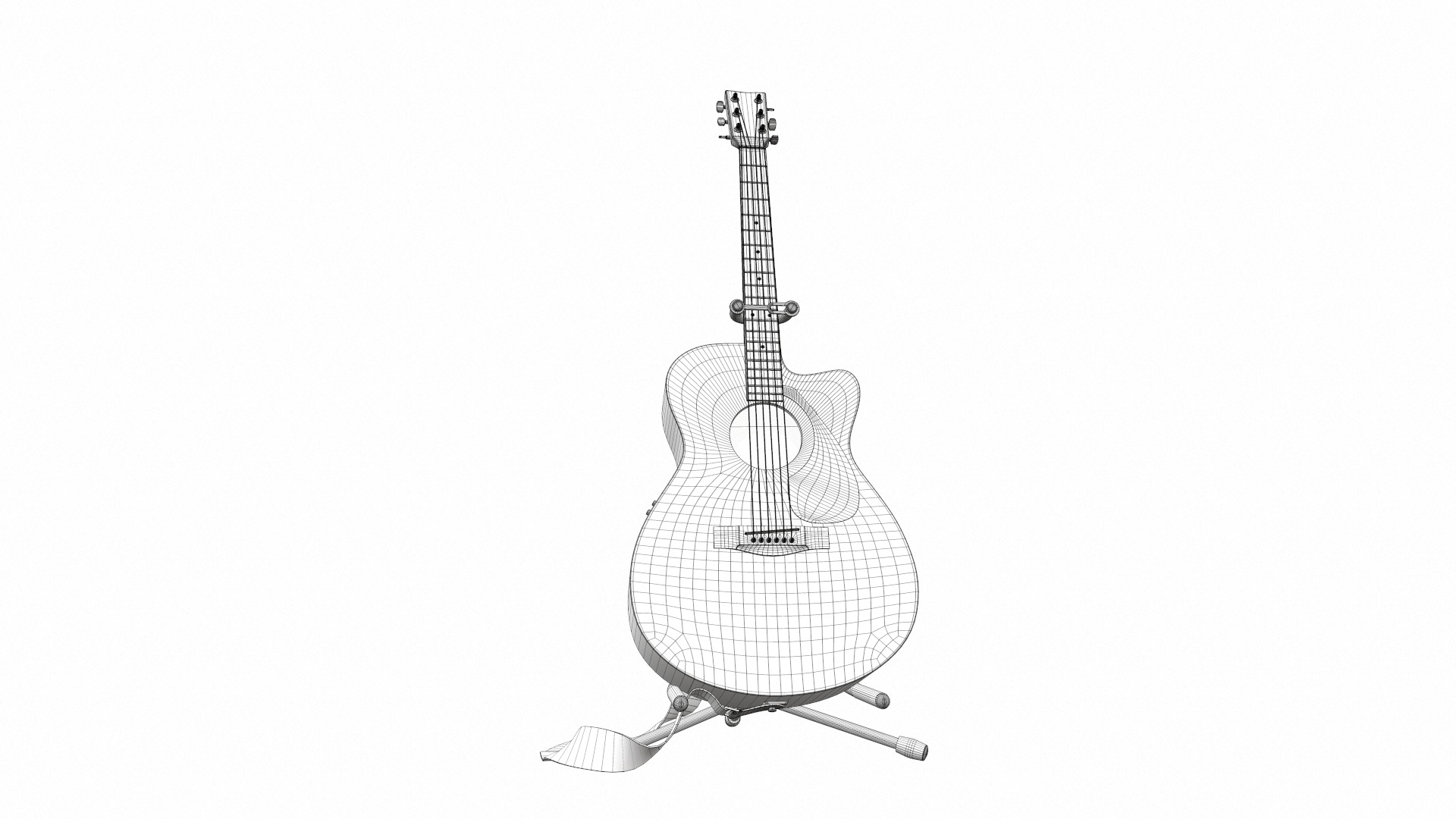 Acoustic bass guitar with strap and stand 3D model_23