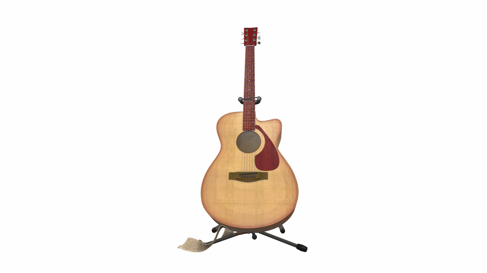 Acoustic bass guitar with strap and stand 3D model_2