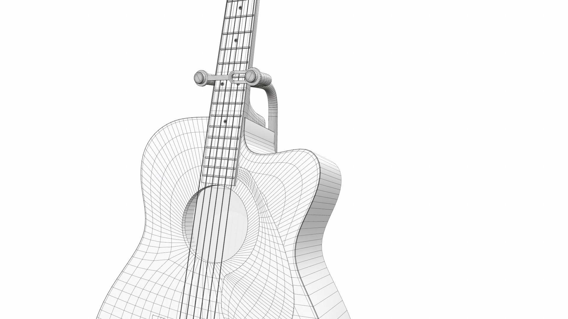 Acoustic bass guitar with strap and stand 3D model_30