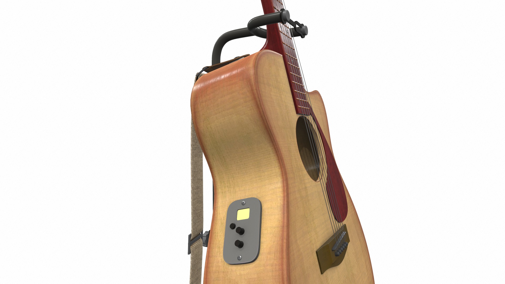 Acoustic bass guitar with strap and stand 3D model_7