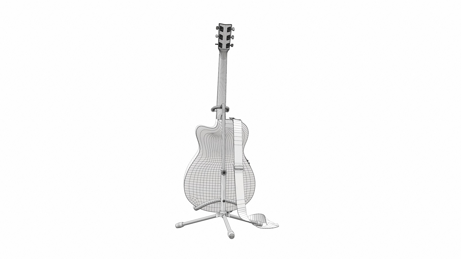 Acoustic bass guitar with strap and stand 3D model_25