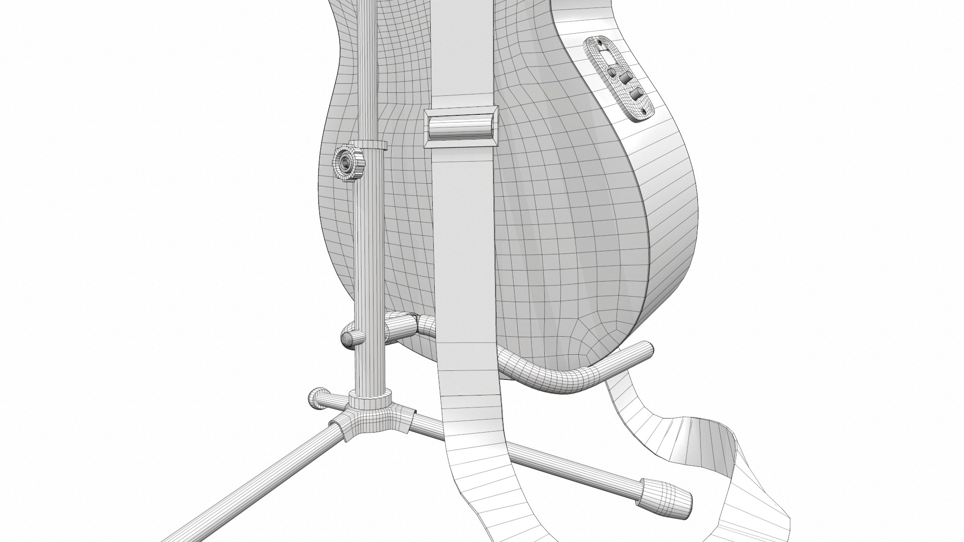 Acoustic bass guitar with strap and stand 3D model_29