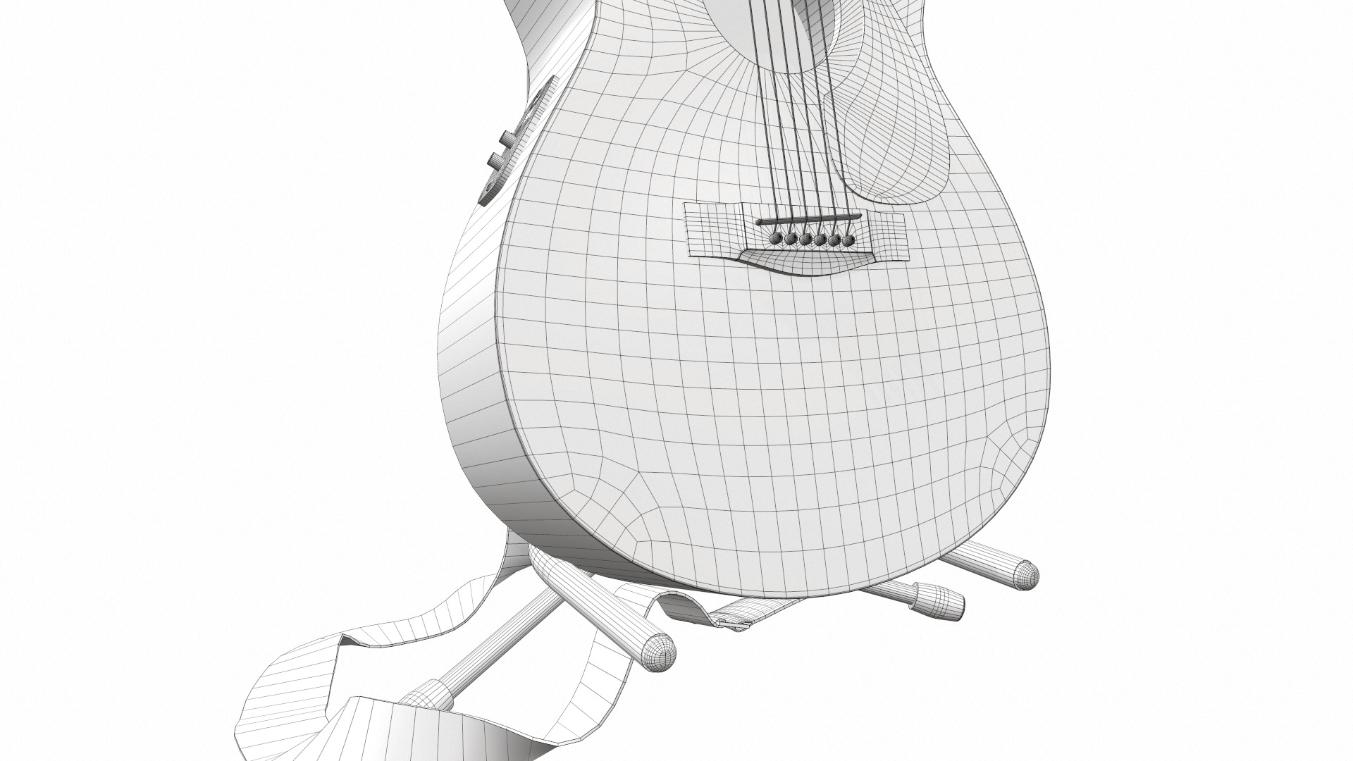 Acoustic bass guitar with strap and stand 3D model_28
