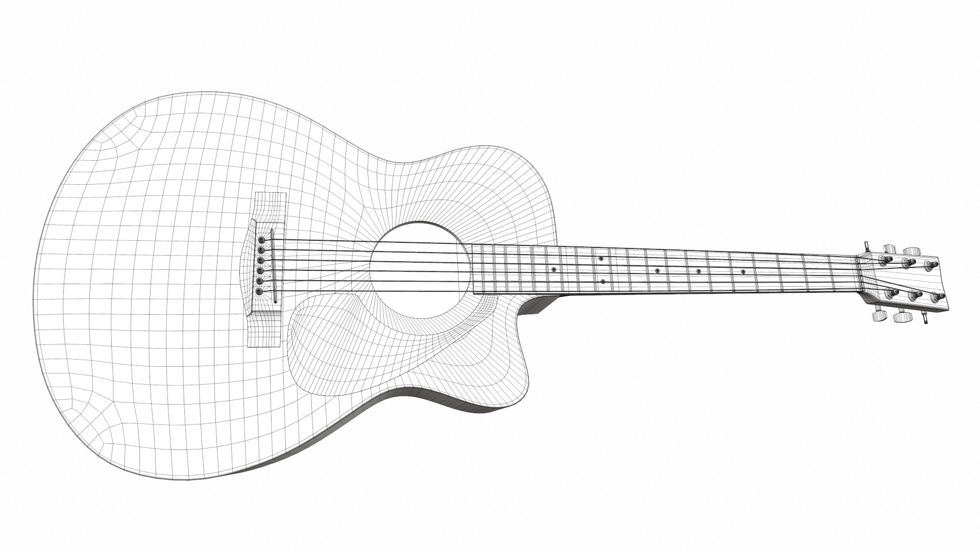 Acoustic bass guitar with strap and stand 3D model_33