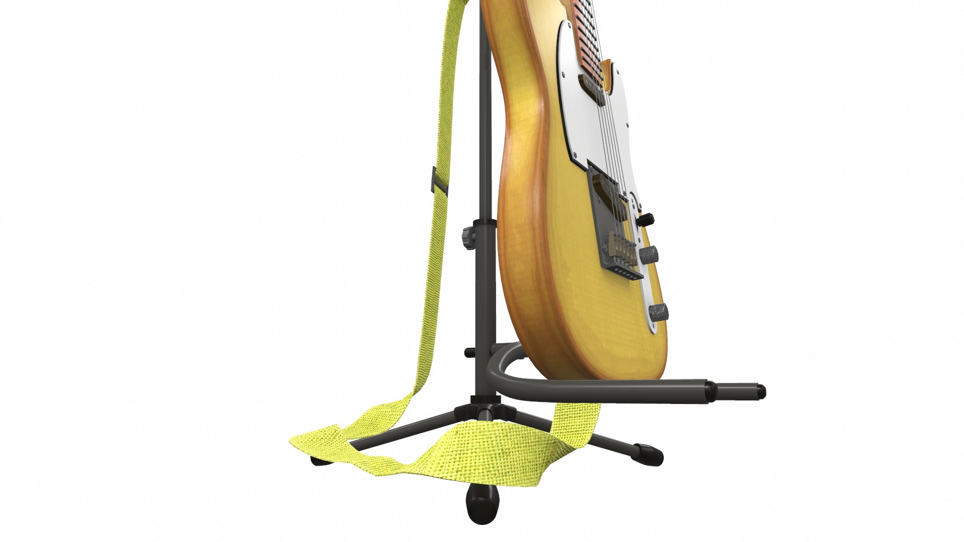 Electric bass guitar with strap and stand 3 3D model_5