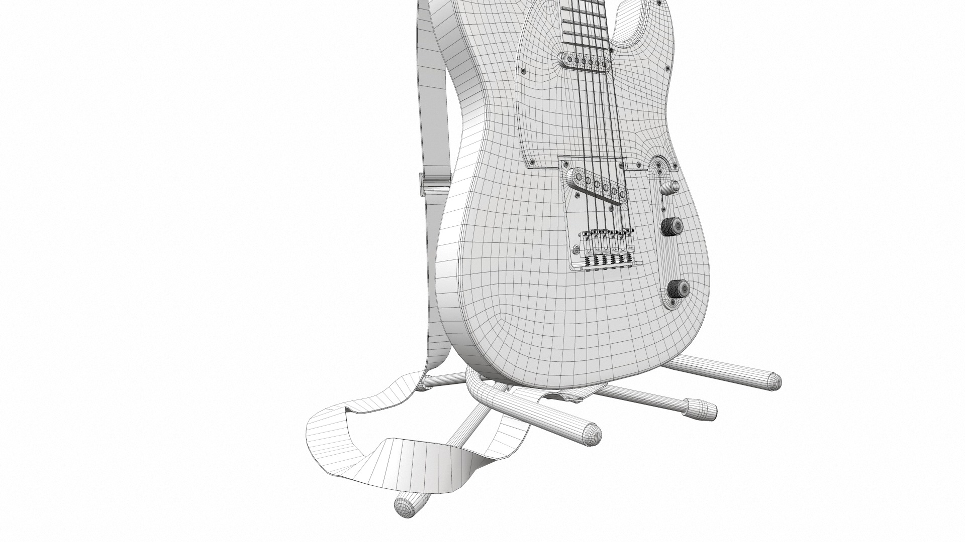 Electric bass guitar with strap and stand 3 3D model_28