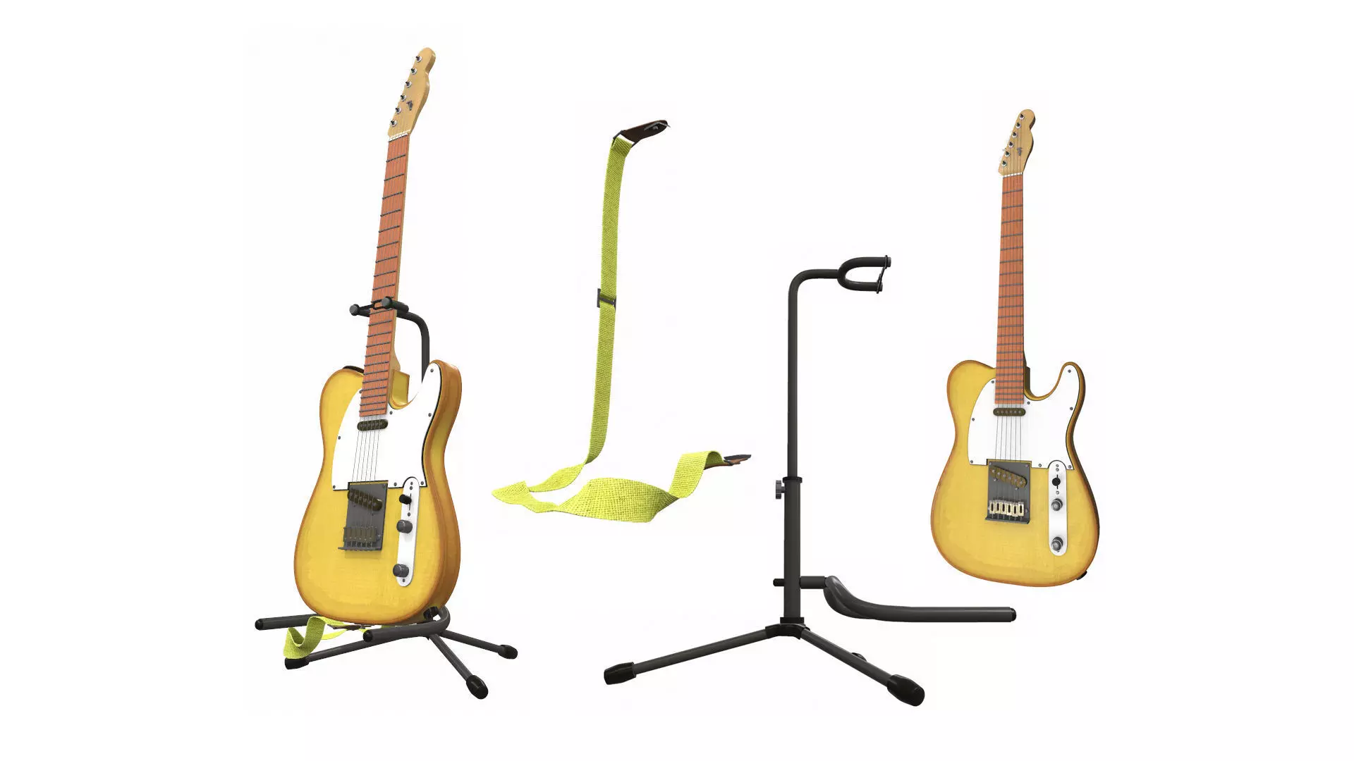 Electric bass guitar with strap and stand 3 3D model_0