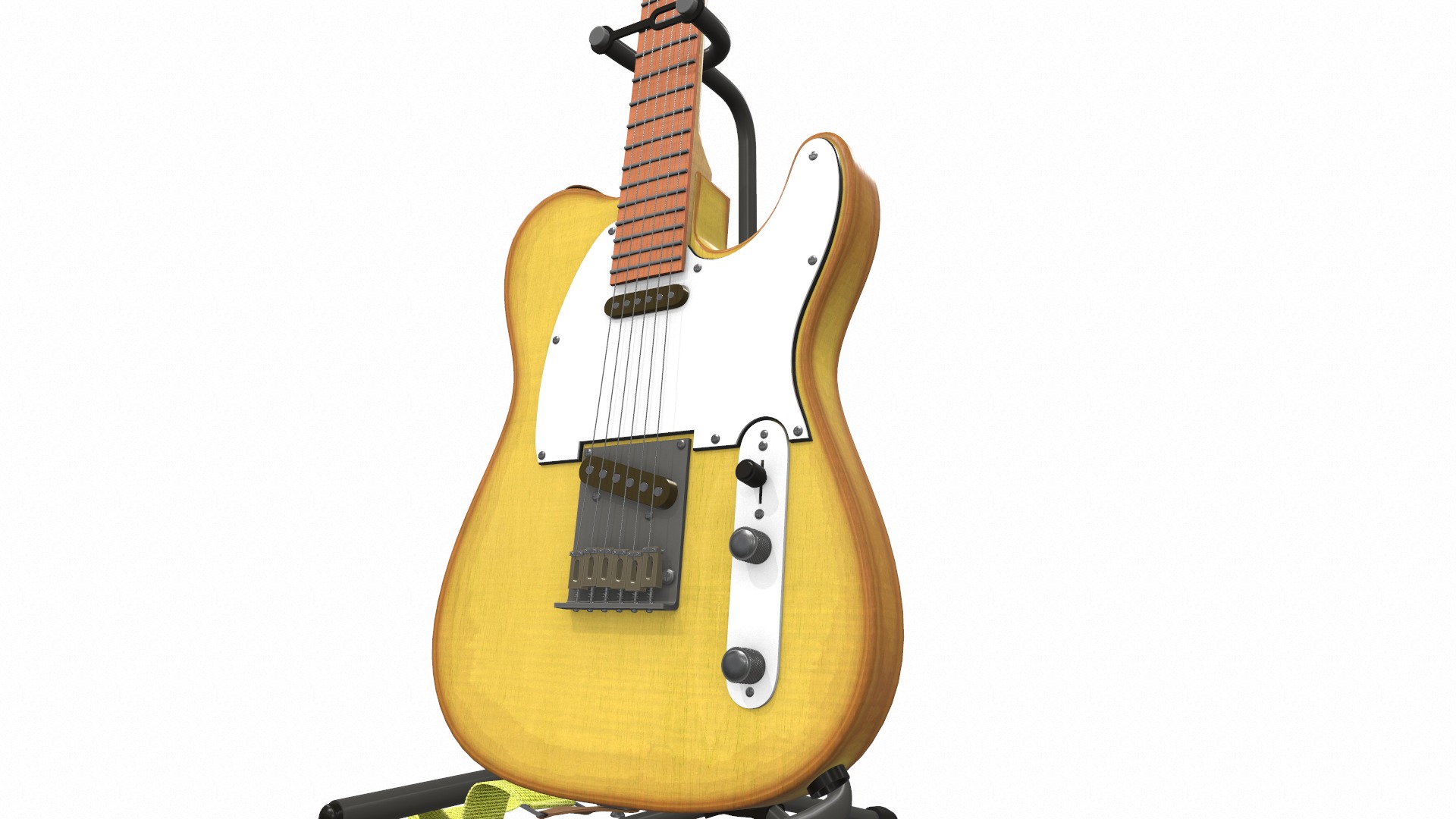 Electric bass guitar with strap and stand 3 3D model_7