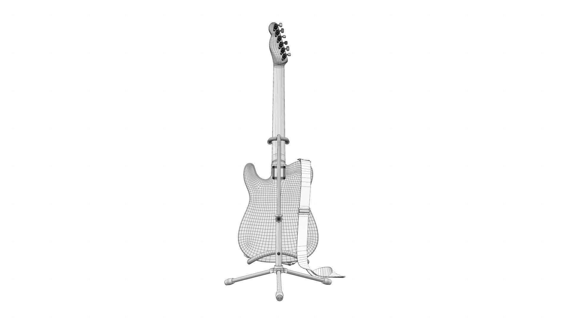Electric bass guitar with strap and stand 3 3D model_25