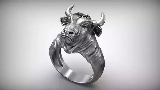 Taurus Bull Head with Horns Men Silver Ring 3D print model