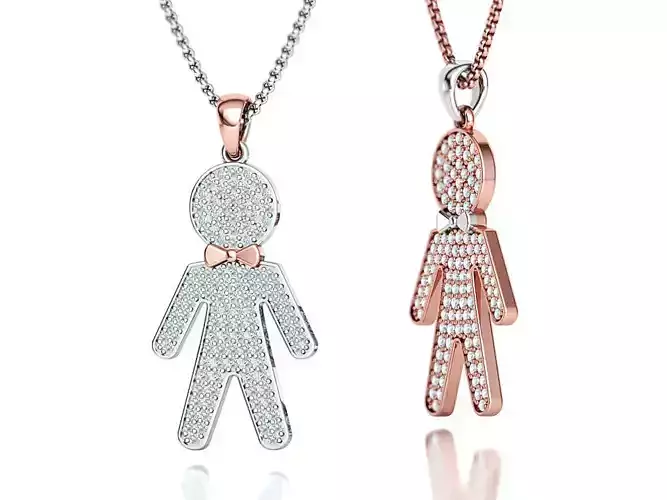 Diamond Boy Pendant Necklace Children Name Pendant 3dmodel 3D print model